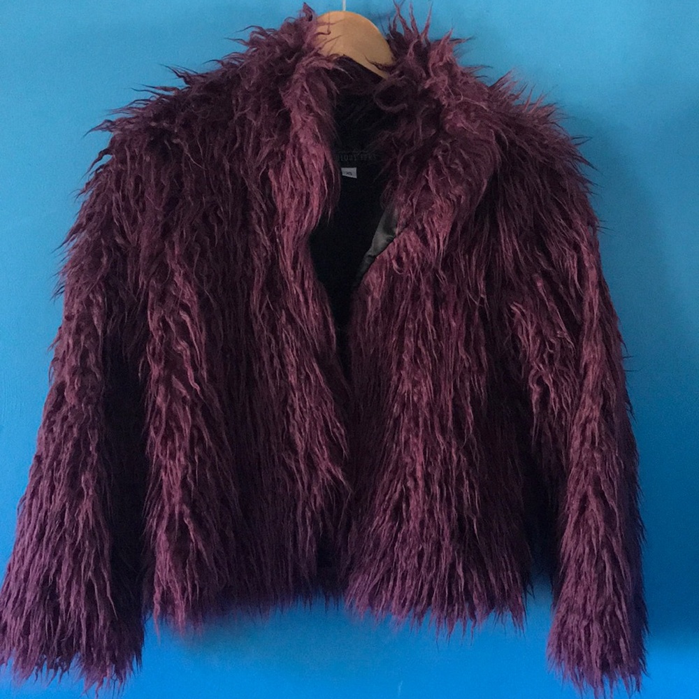 purple faux fur coat